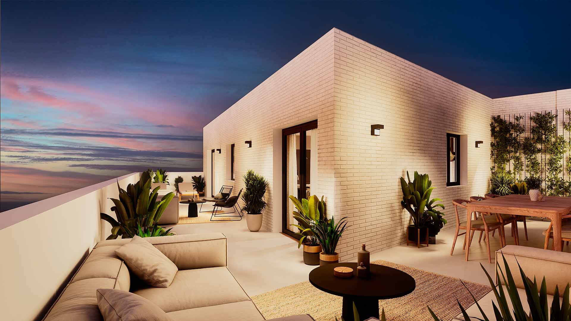 Vista nocturna de terraza del atico